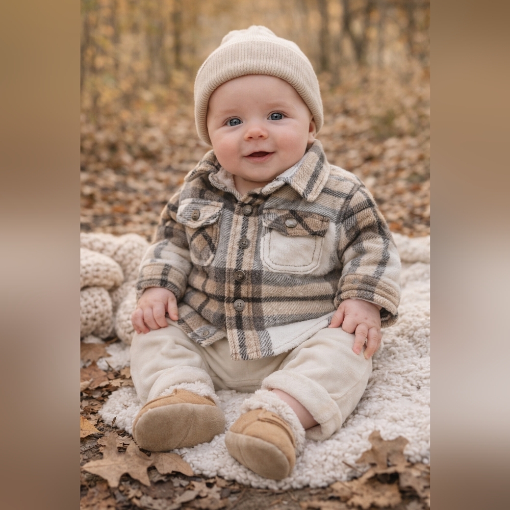 Baby Gap Sherpa Lined Plaid Jacket Shacket Neutral Cozy Winter 0-6 Months